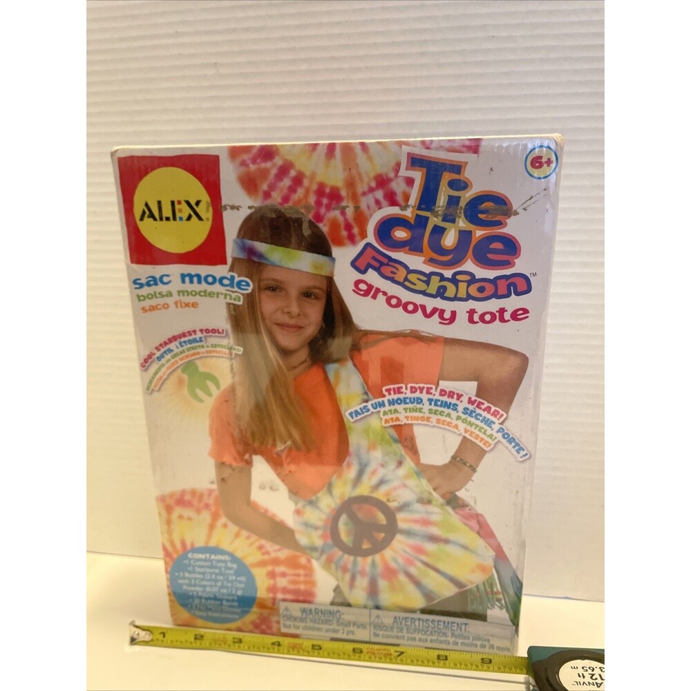 ALEX Tie Dye Groovy TOTE BAG KIT Peace Stickers Kids Craft 3 Bottles of Dye ~NEW